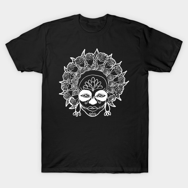 Día de Muertos - Sugar Skull Girl White Outline T-Shirt by IvyLilyArt